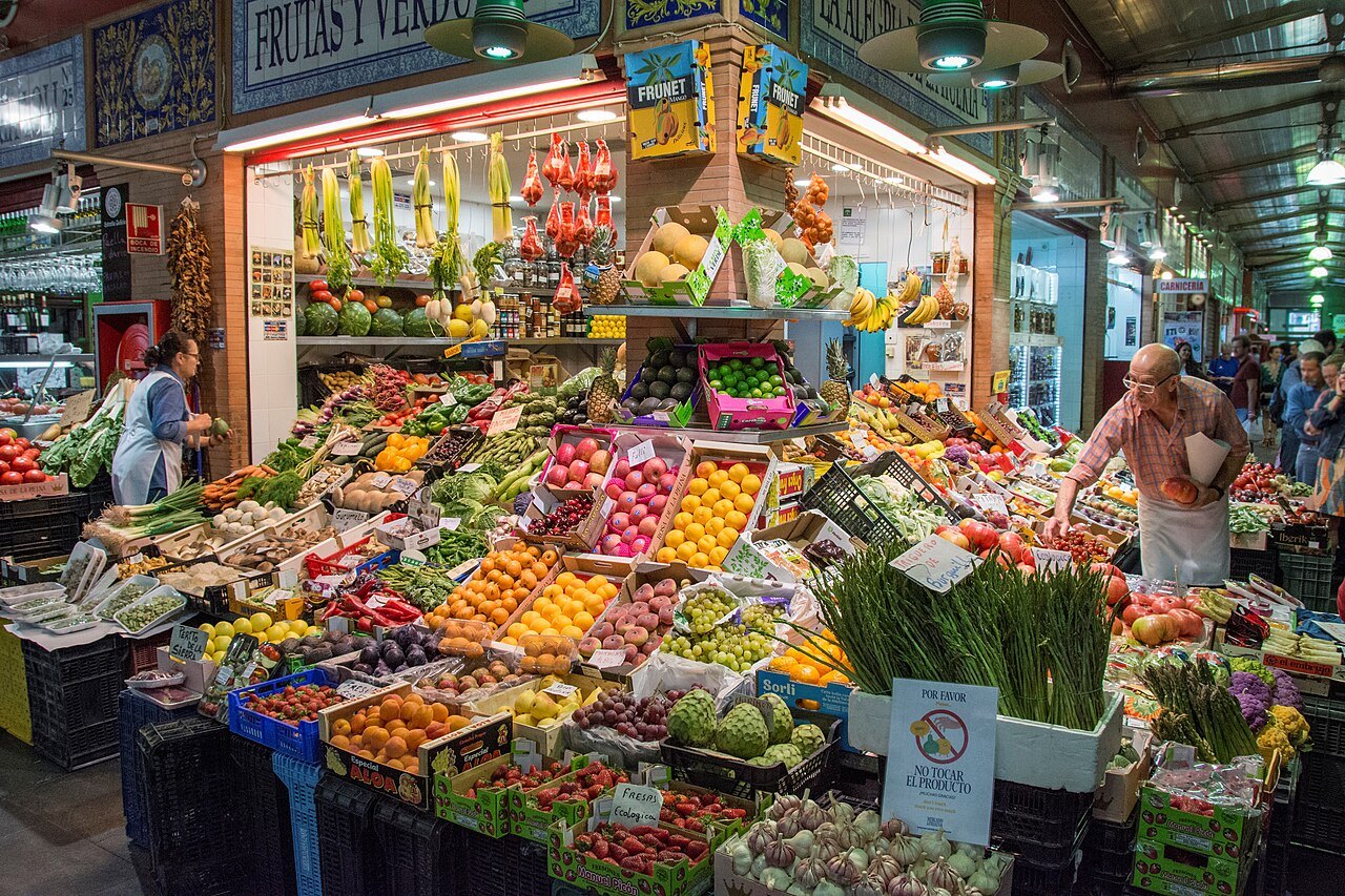 The Mercado de Triana, over the bridge, built on the foundations of the castle of San Jorge.